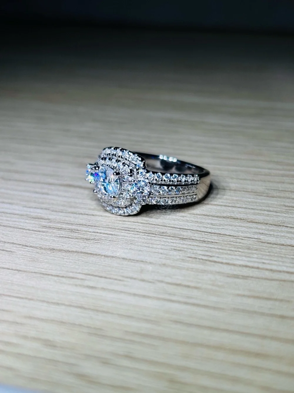 Solid 925 Sterling Silver VVS Moissanite Double Halo Ring - Picture 3 of 12